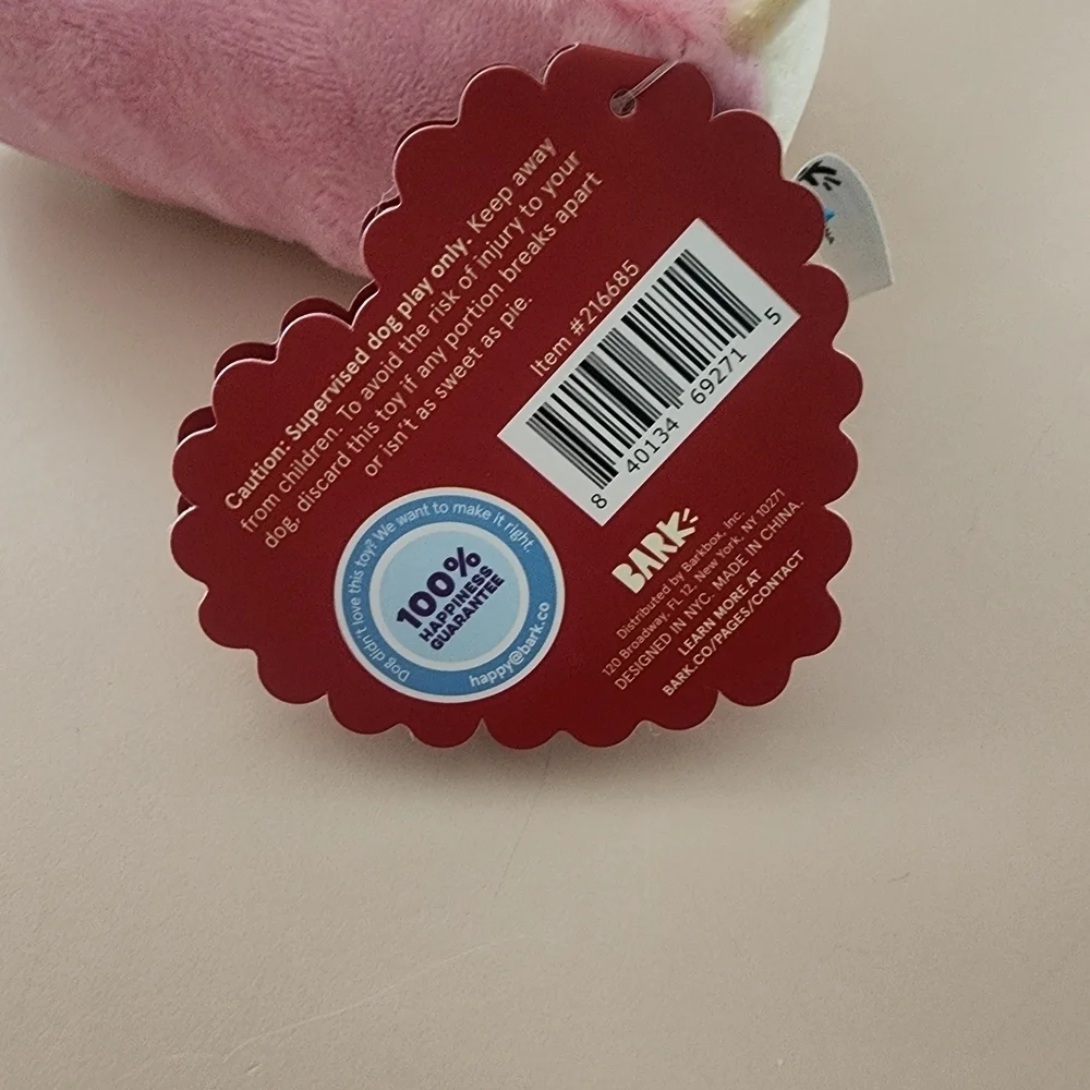 Bark Pink Strawberry Betty Cheesecake Slice Plush Dog Toy-Squeaker Toy